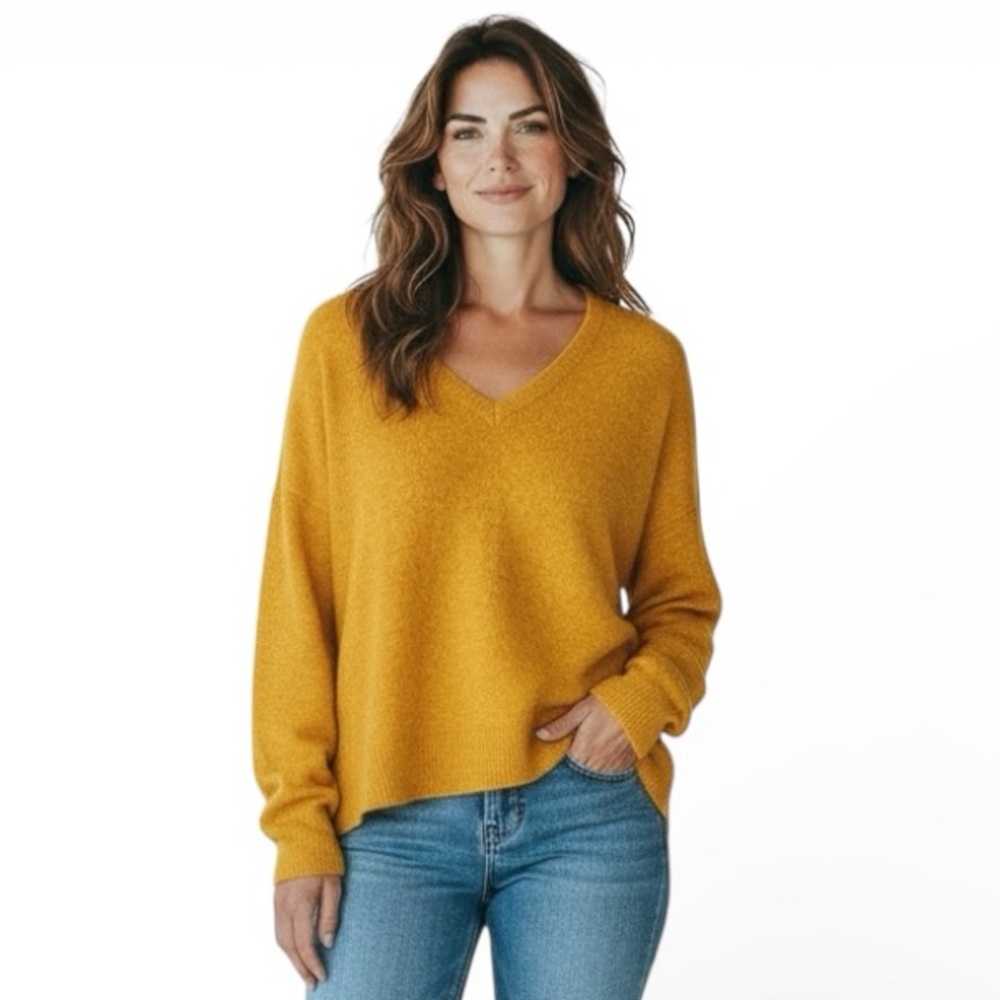 Lucky Brand Mustard Yellow Knit Sweater Cozy Slouchy Pullover Unisex Size XL